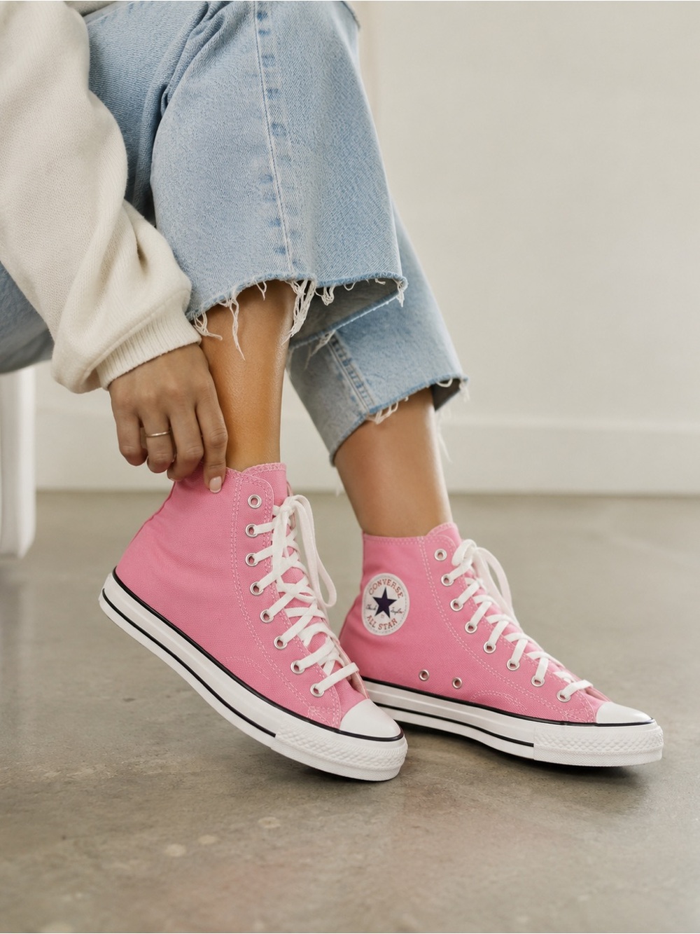 Converse High Top Sneakers in Pink with White Laces